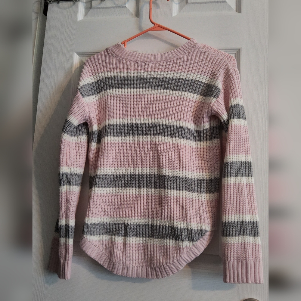 Striped Pink and Gray Women's Sweater